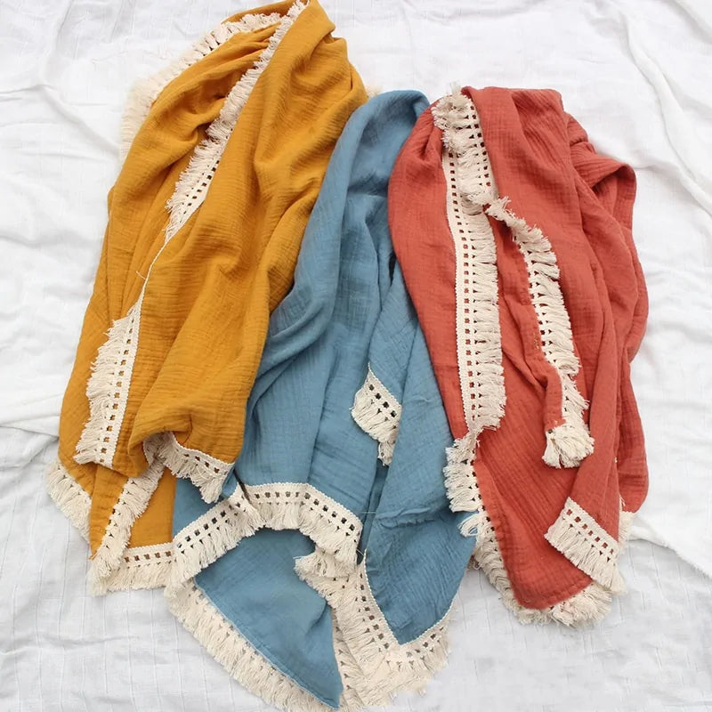 Organic Cotton Tassel Baby Throws